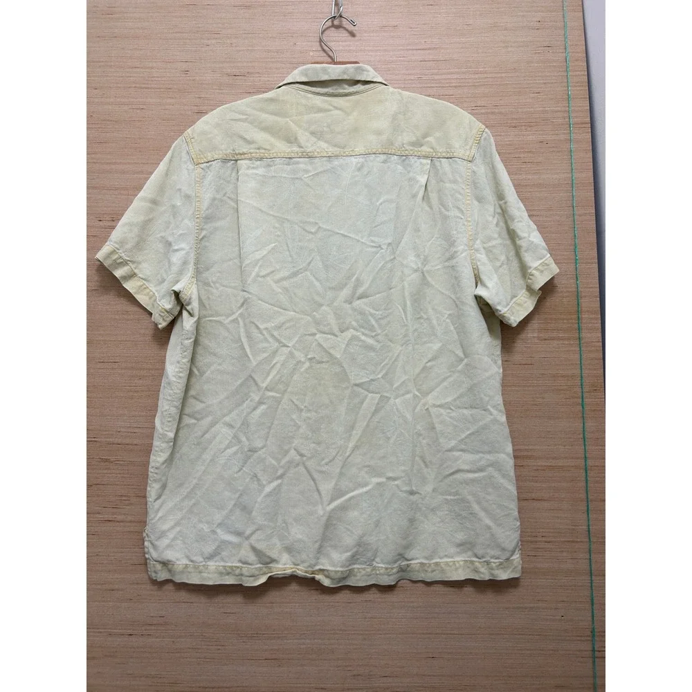 Tommy Bahama Mens Short Sleeve Silk Blend Tropical Jacquard Camp Shirt Yellow‎